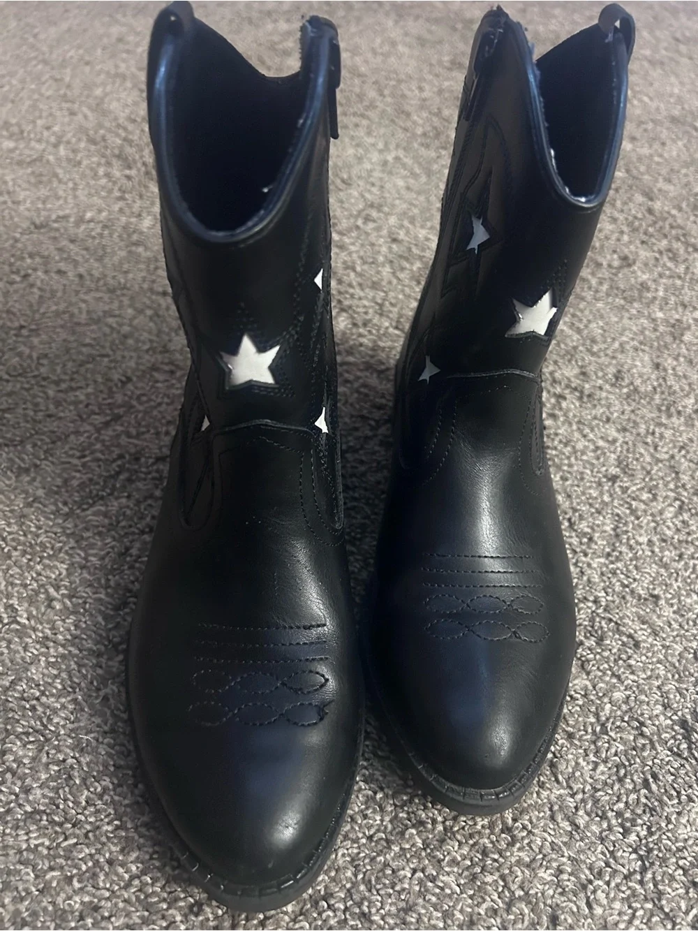 wonder nation Black Kids Western Boots with White Star Accents